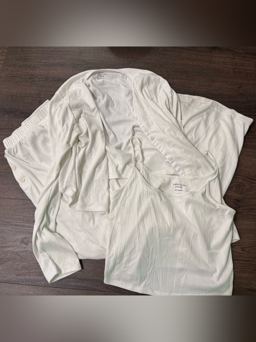 American Eagle Outfitters Ivory Ribbed Tank, Cardigan & Pant set